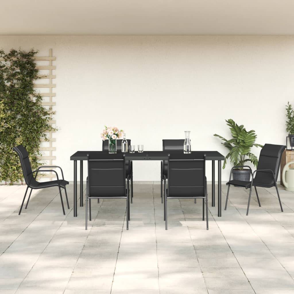 vidaXL 7-tlg. Garten-Essgruppe Schwarz Stahl und Textilene