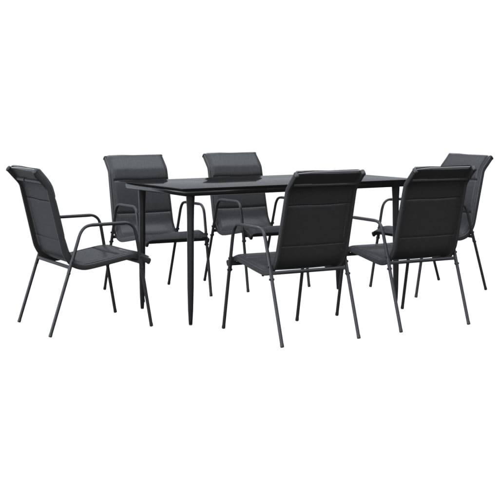 vidaXL 7-tlg. Garten-Essgruppe Schwarz Stahl und Textilene