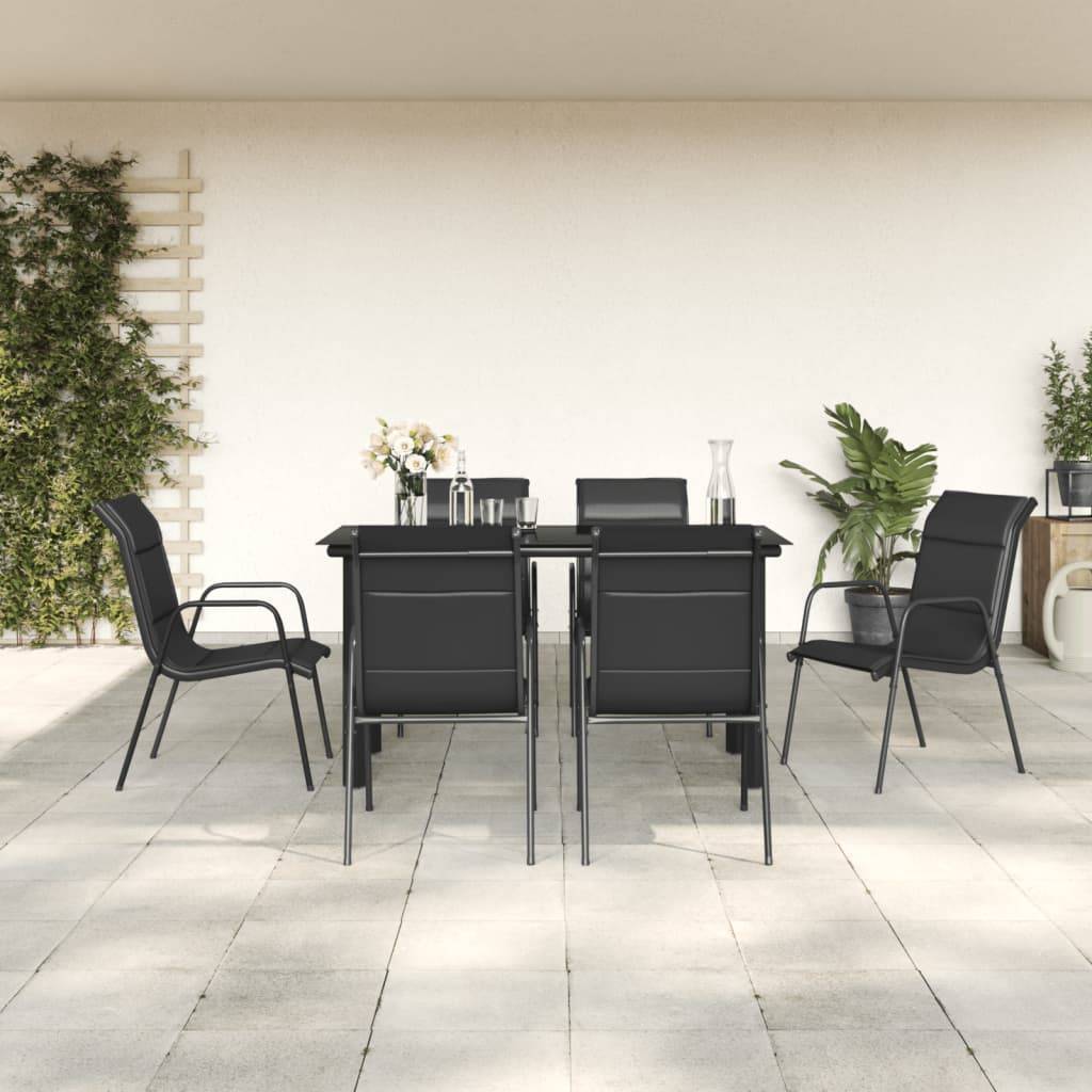 vidaXL 7-tlg. Garten-Essgruppe Schwarz Stahl und Textilene