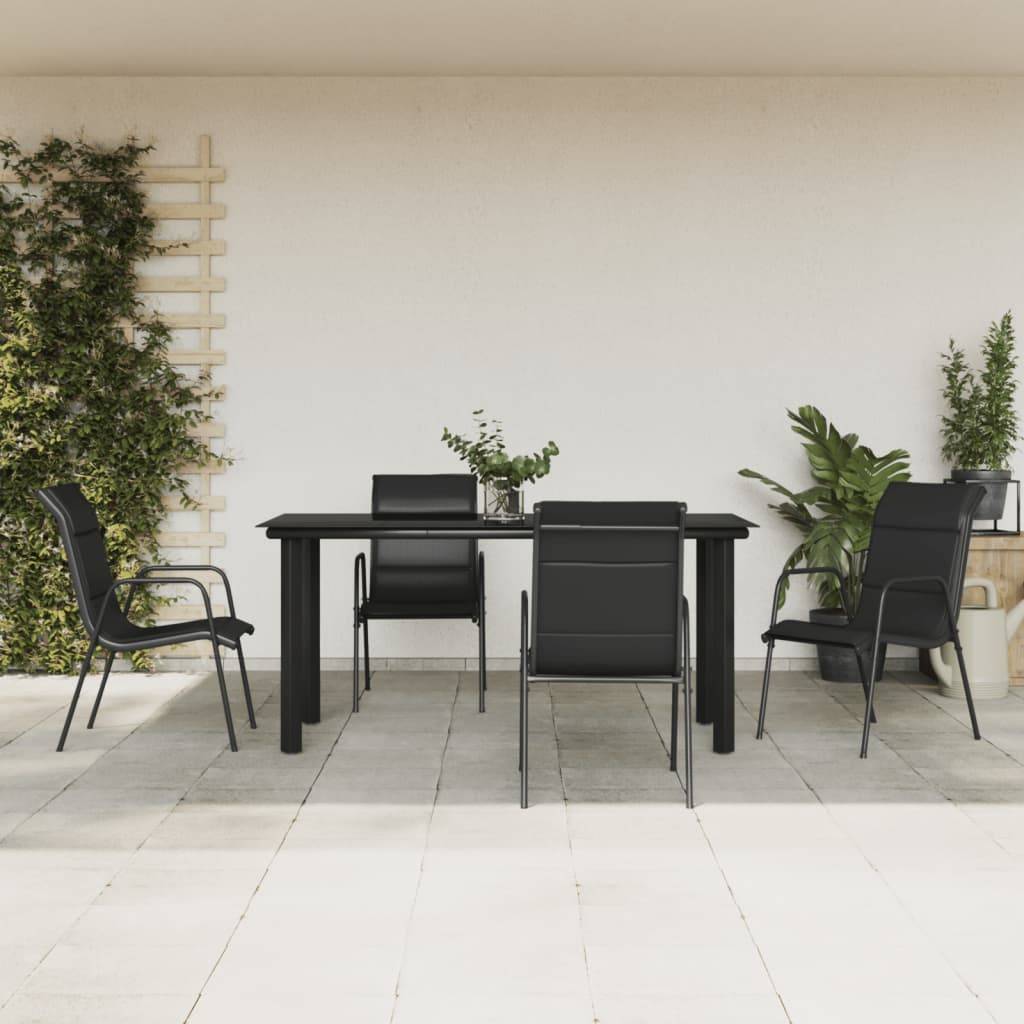 vidaXL 5-tlg. Garten-Essgruppe Schwarz Stahl und Textilene