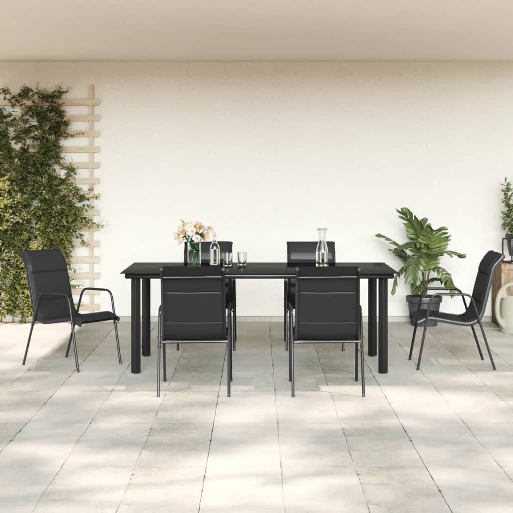 vidaXL 7-tlg. Garten-Essgruppe Schwarz Stahl und Textilene