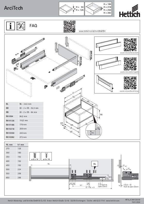 Actro mit Silent System/ Push to open Silent 40 kg, 500 mm KD19 mm EB 12 re