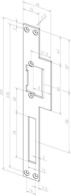 Technische Zeichnung eines mechanischen Teils mit präzisen Abmessungen; die Abmessungen umfassen eine Länge von 236, Breiten von 40 und 99 sowie eine Höhe von 87.
