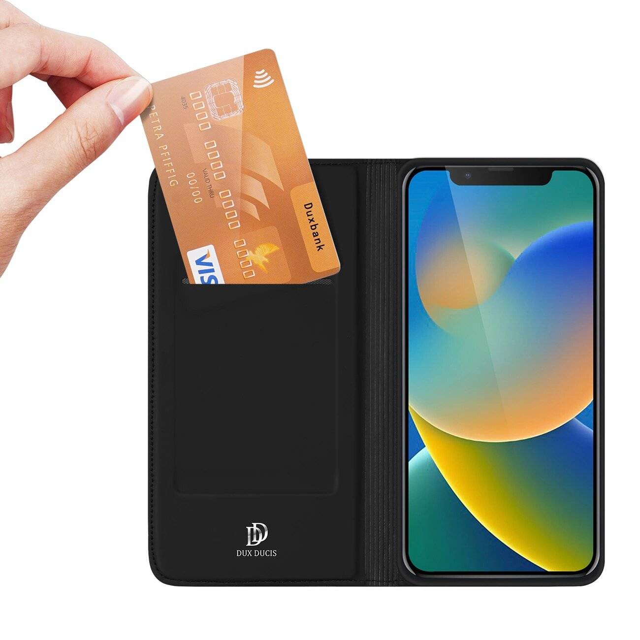 Dux Ducis Skin Pro Holster Hülle Flip iPhone 13/14 schwarz