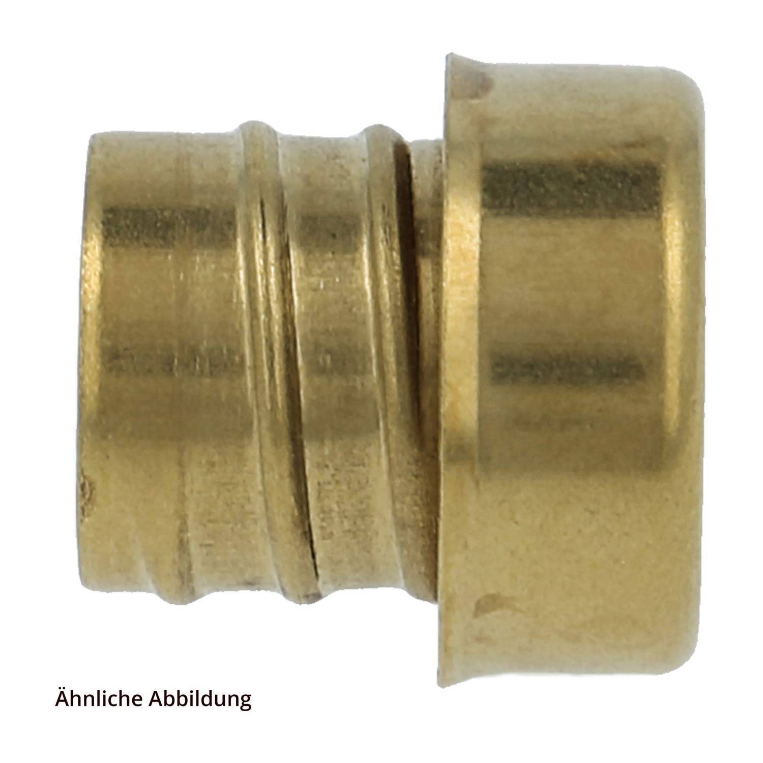 Messingkupplung mit gerippten und glatten Abschnitten, Seitenansicht.
