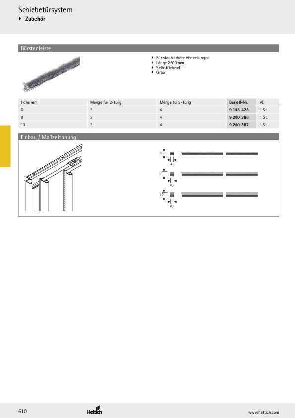 Bürstenleiste selbstklebend grau Höhe 8 mm, Länge 2500 mm