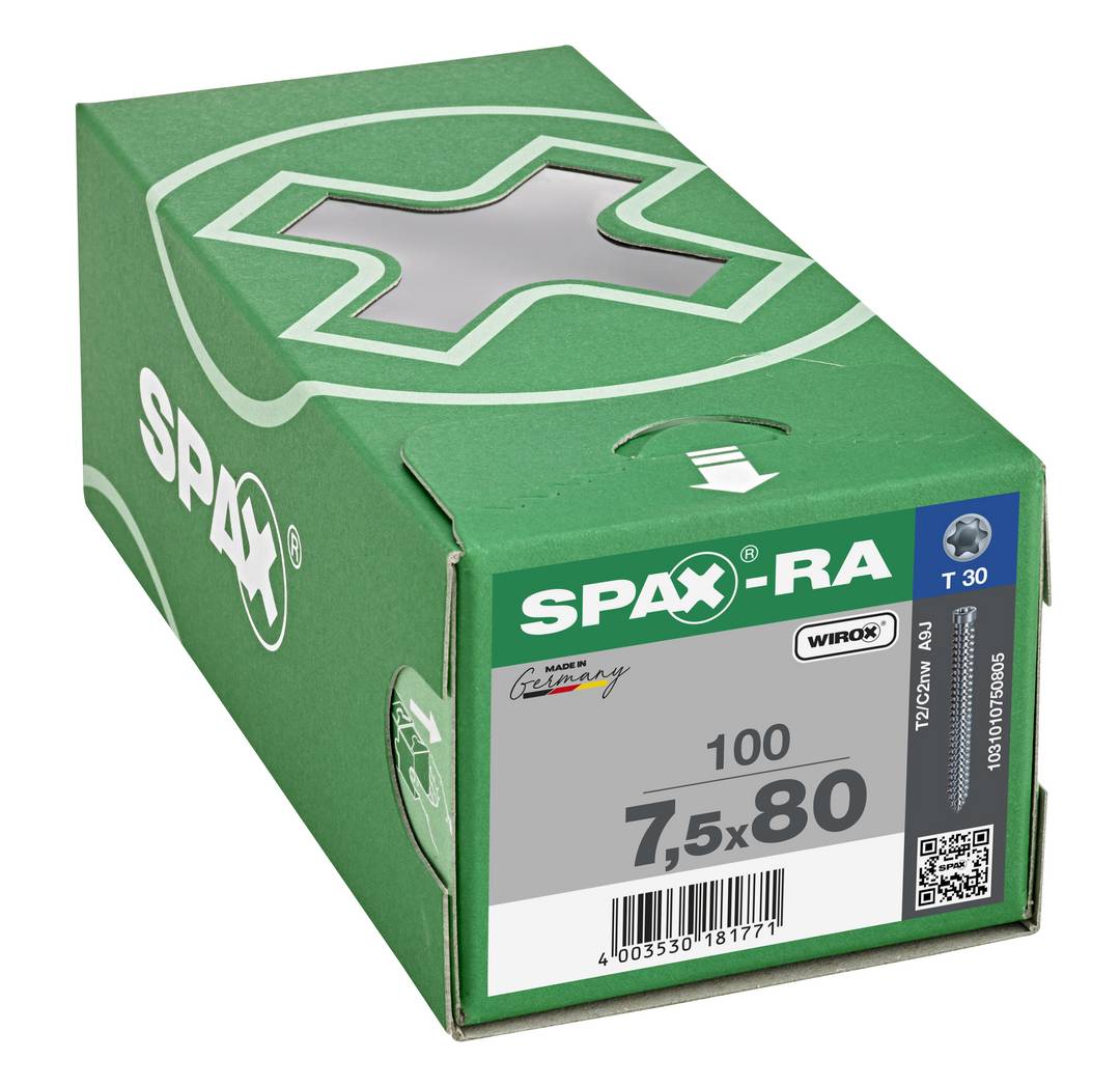 Spax-Ra Zylinderkopf T-Star Plus T30 Vollgewinde Wirox 100St 7,5x80