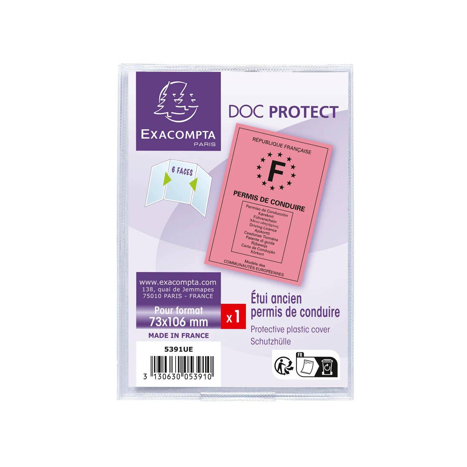 Exacompta Doc Protect transparente Kunststoff-Dokumentenhülle für alte Führerscheine, beschriftet 73x106 mm und „6 Seiten