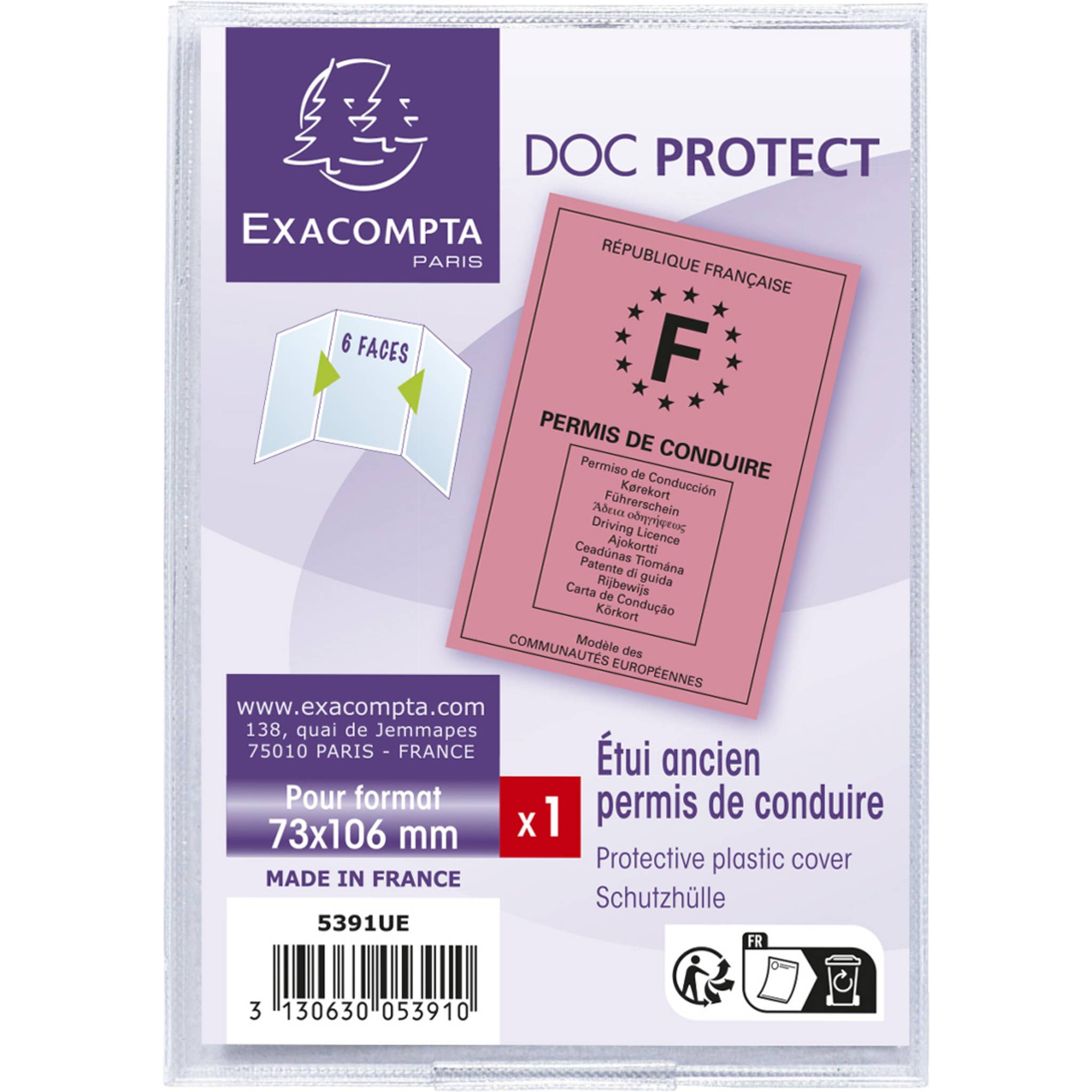 Exacompta 10x 10 Schutzhüllen Führerschein PVC 200µ 73x107mm Kristall 5391UE