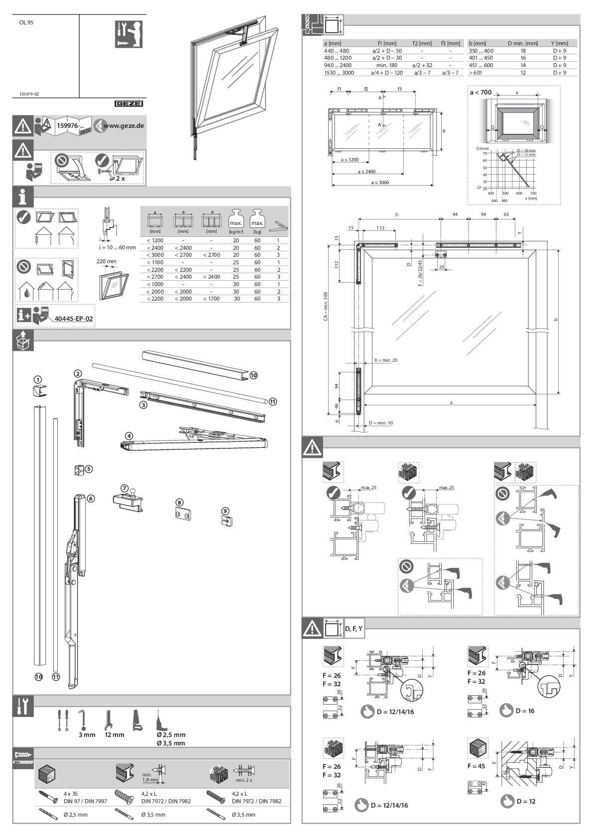 Geze OL-Flügelbock, gleitend, OL90N / OL95, Aluminium, RAL 9016