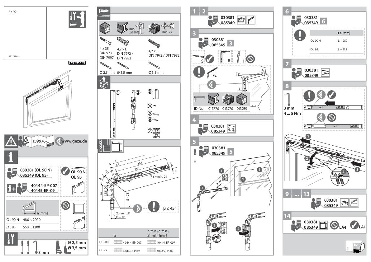 Geze OL-Flügelbock, gleitend, OL90N / OL95, Aluminium, RAL 9016