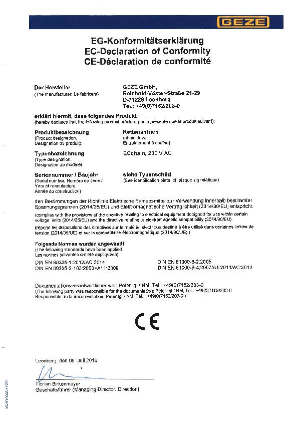 Geze Elektrokettenantrieb, ECchain, 230V AC, weiß RAL 9010
