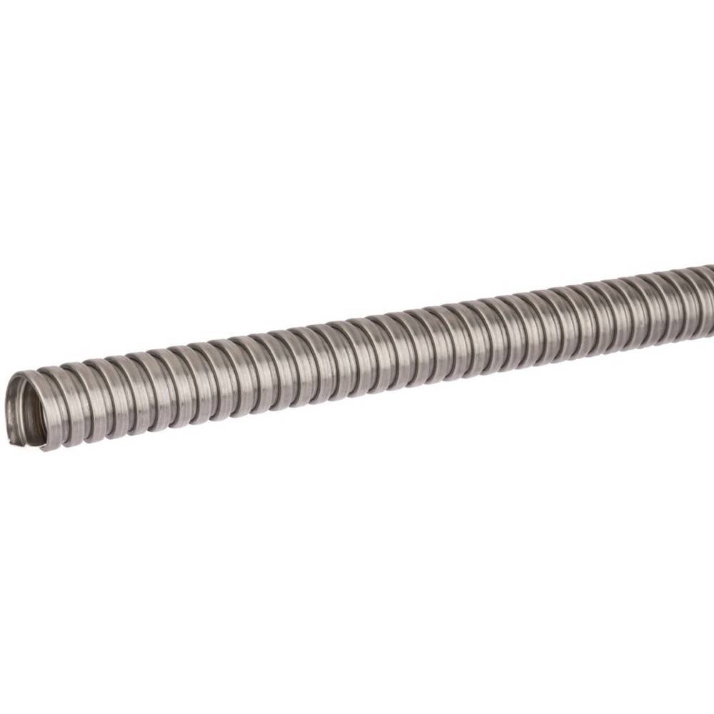 Flexibler Metallwellschlauch mit gerippter Textur, verwendet zum Schutz von elektrischen Leitungen.