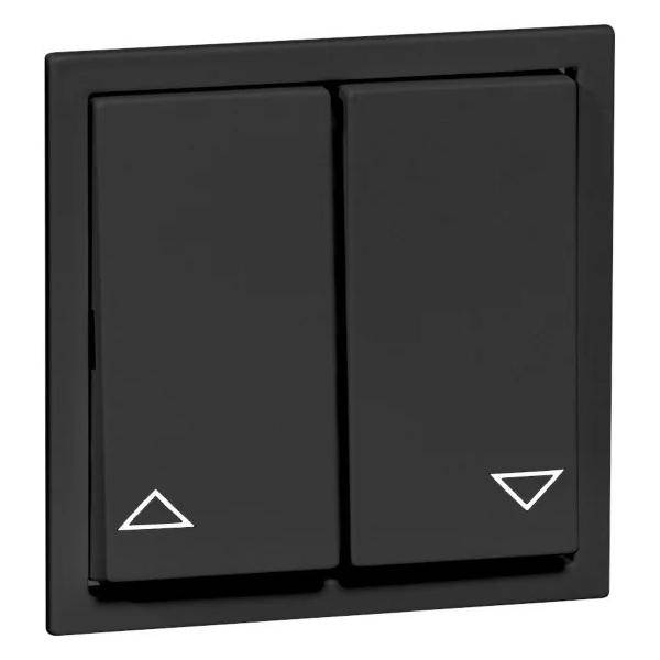 Schwarzes Doppel-Wipenschalter-Panel mit Auf- und Ab-Pfeilen in den unteren Ecken.