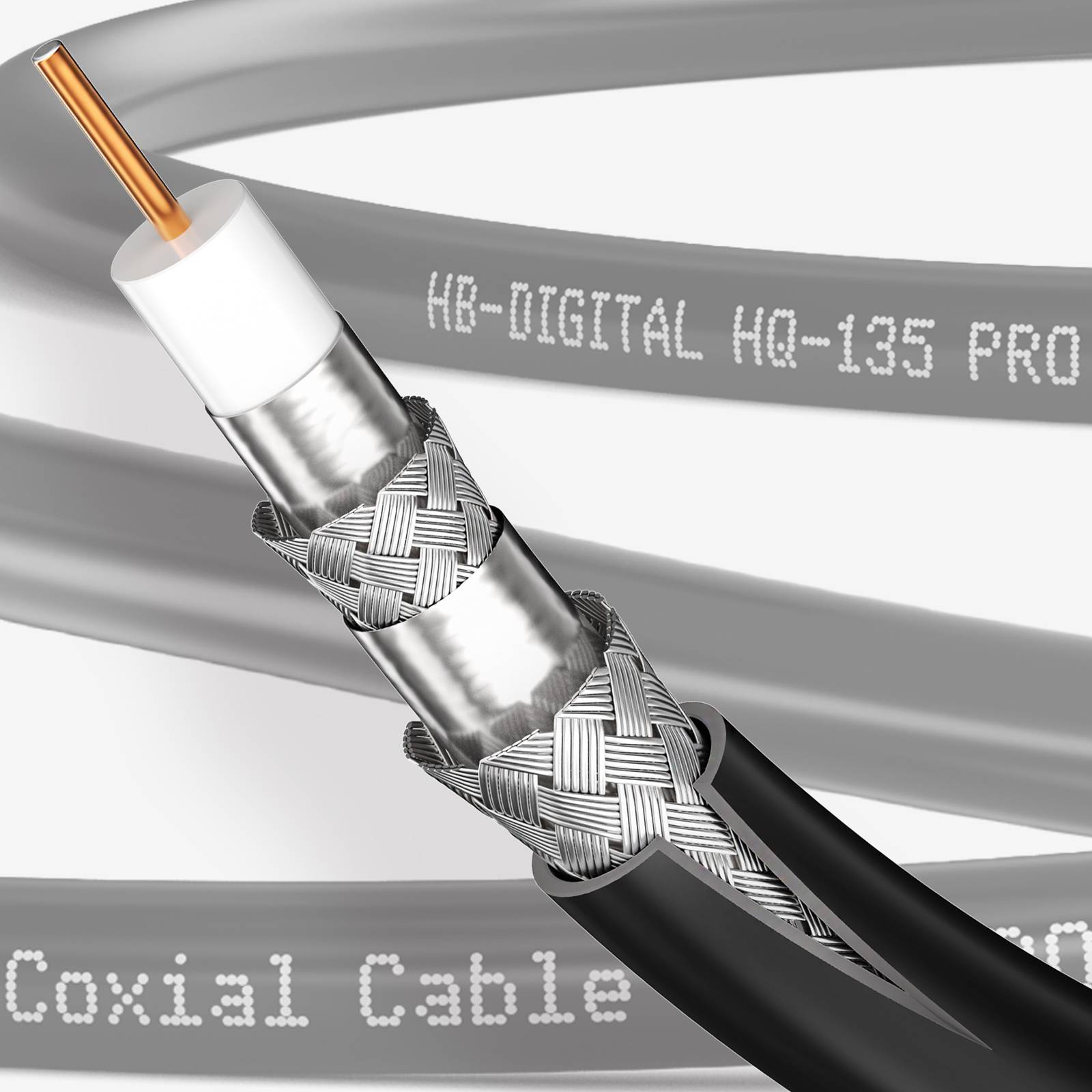 hb-digital 15m Koaxialkabel HQ 135dB 4-Fach Stahl Kupfer schwarz + 4 F-St