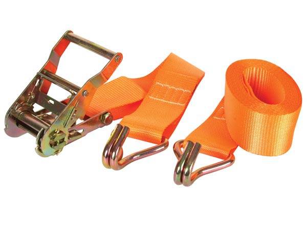 Spanngurt mit Ratsche, zweiteilig, Spitzhaken, für etwas schwerere Lasten, max. 1000 kg, Polyester, Orange, 4.5 m x 50 mm