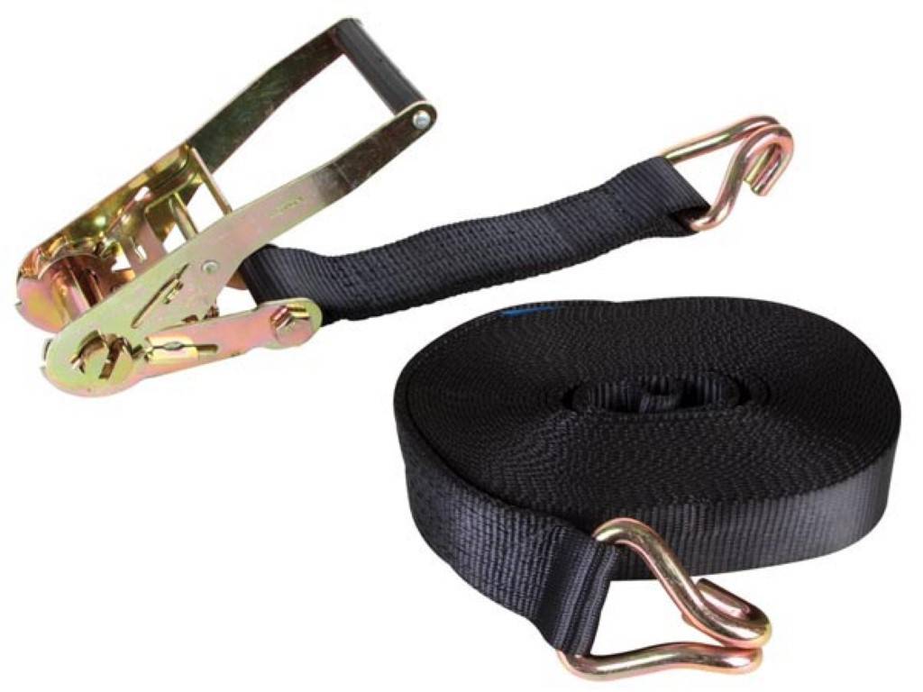 Spanngurt mit Ratsche, zweiteilig, Spitzhaken, UV-beständig, wasserabweisend, für etwas schwerere Lasten, max. 1000 kg, Polyester, Schwarz, 12 m x