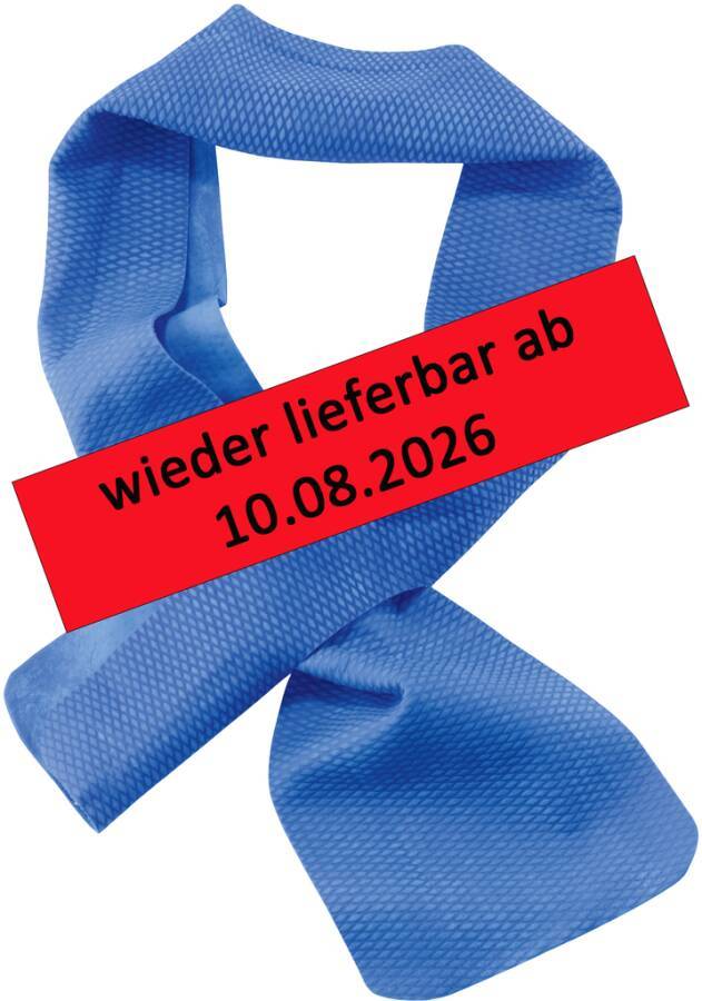 Blaues Band mit rotem Etikett mit der Aufschrift „wieder lieferbar ab 10.08.2026