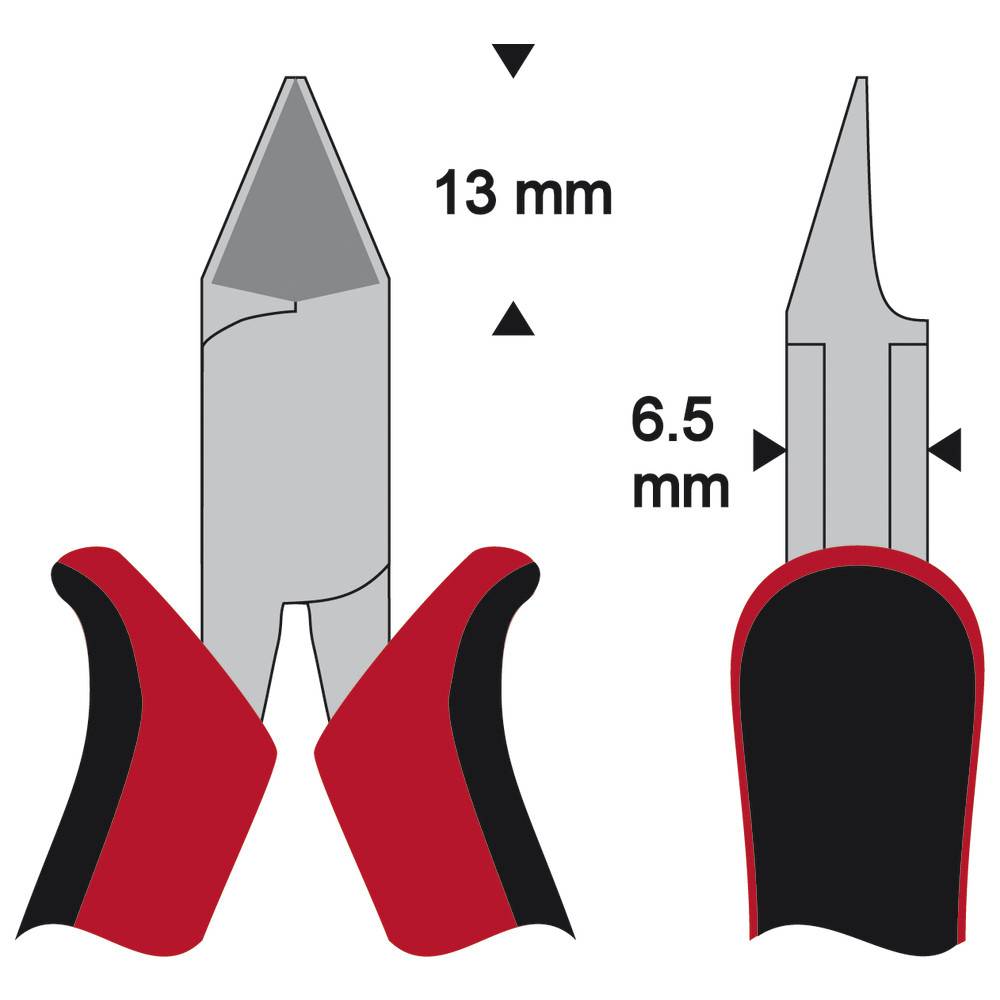 Zwei Schraubendreher: einer mit einer 13-mm-Spitze und der andere mit einer 6,5-mm-Spitze, beide mit roten und schwarzen Griffen, aus verschiedenen Blickwinkeln betrachtet.