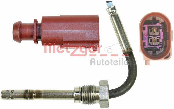 Audi A3 97-03 Bremsbelagverschleißsensor, roter Stecker, schwarzes Kabel, Metalltip, gekennzeichnet mit Metzger Autoteile Markenlogo.