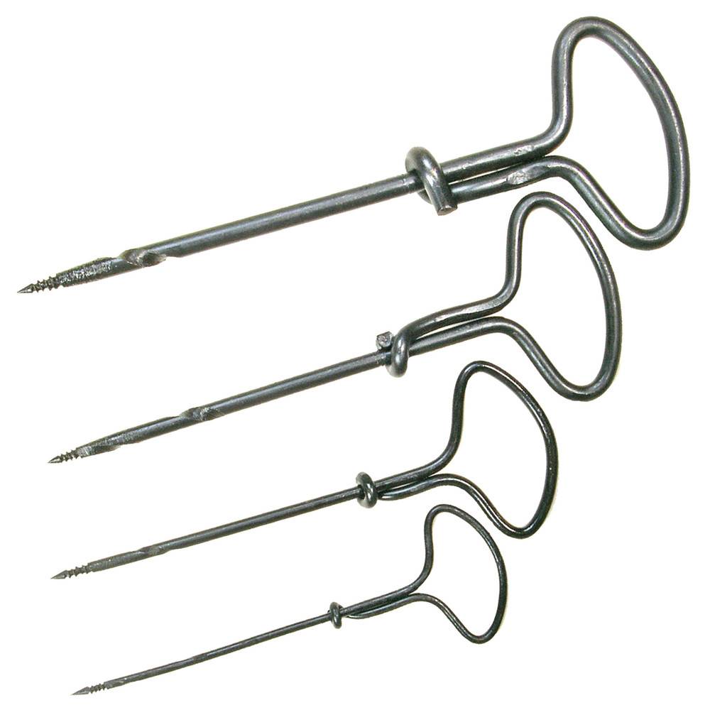 Vier Metallschrauben mit T-förmigen Griffen in unterschiedlichen Größen, in absteigender Linie angeordnet.