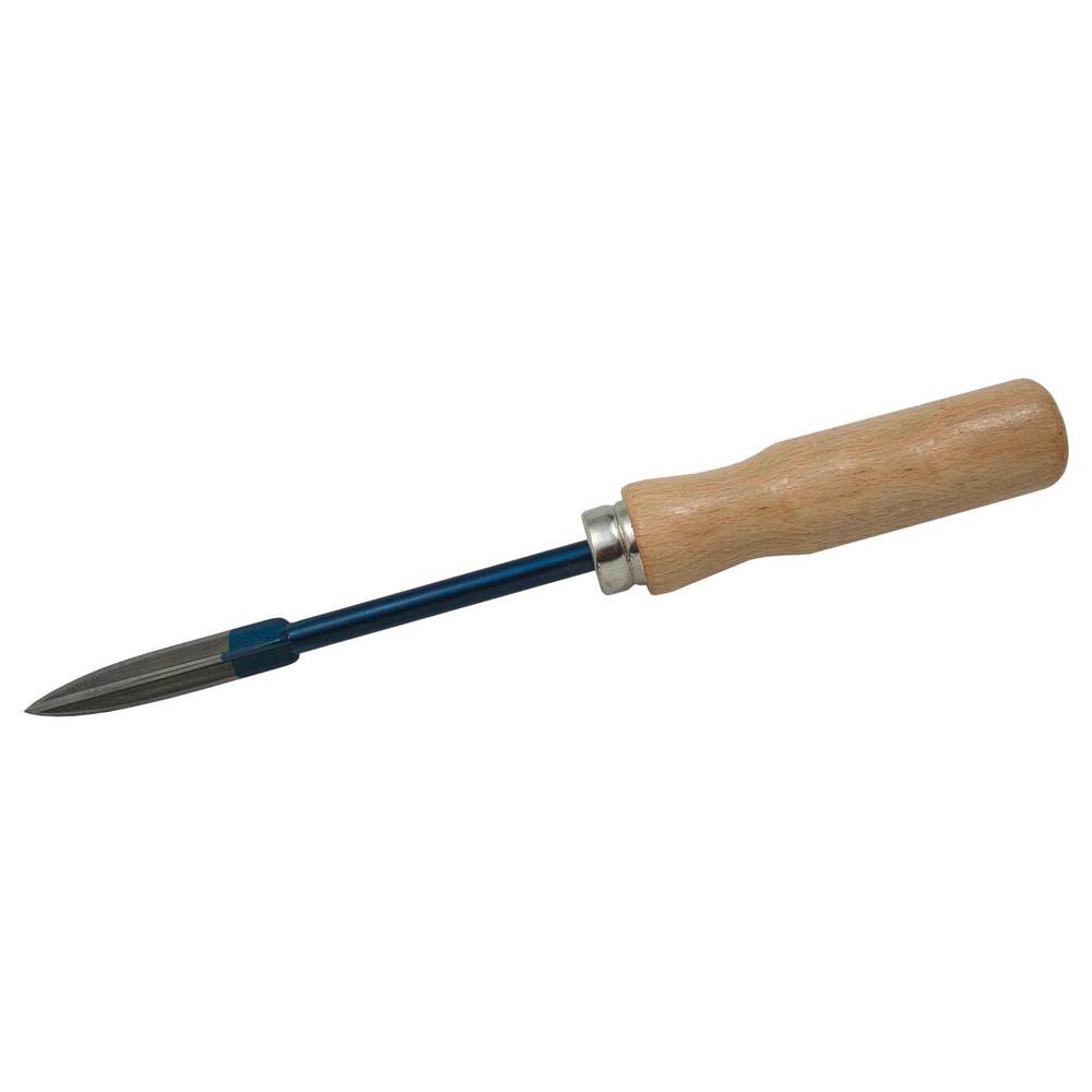 Metallspitzenwerkzeug mit Holzgriff zum Glätten und Polieren von Oberflächen in Handwerk und Holzbearbeitung.