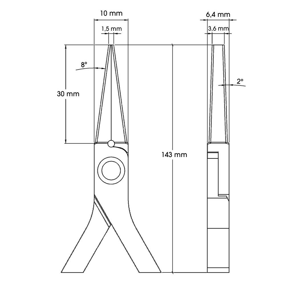 WETEC PRO Flachzange, lang, Greifflächen glatt