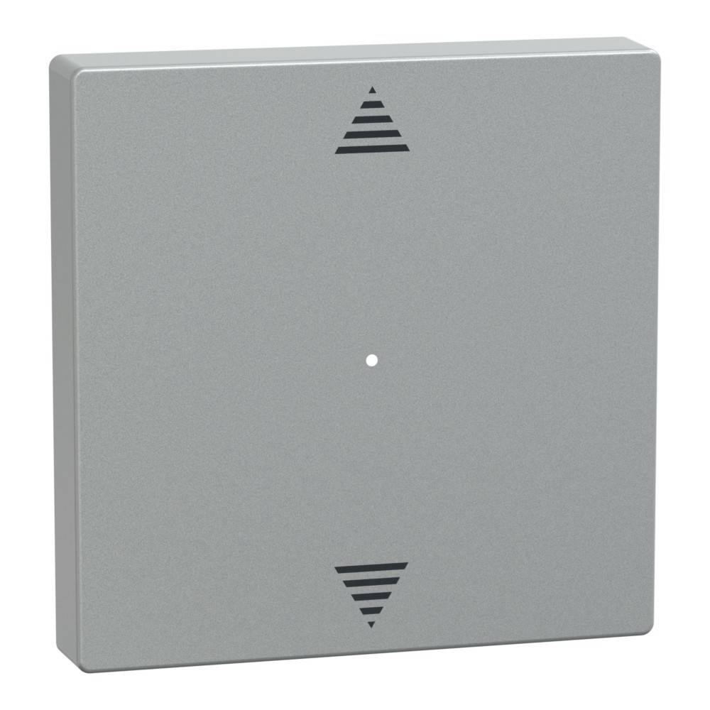 Ein quadratischer grauer Sensor mit einem kleinen zentralen Punkt und Pfeilvarianten, die nach oben und unten zeigen, der zur Erkennung von Anwesenheit oder Bewegung verwendet wird.