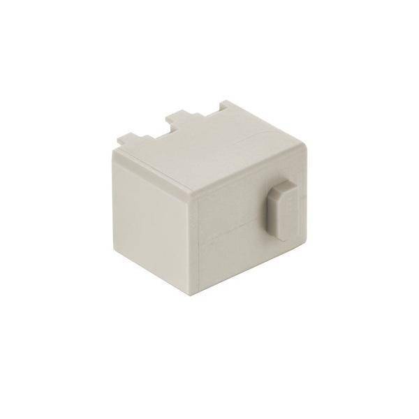 Eine kleine, hellgraue, rechteckige elektronische Komponente mit einem hervorstehenden Anschluss an einer Seite.