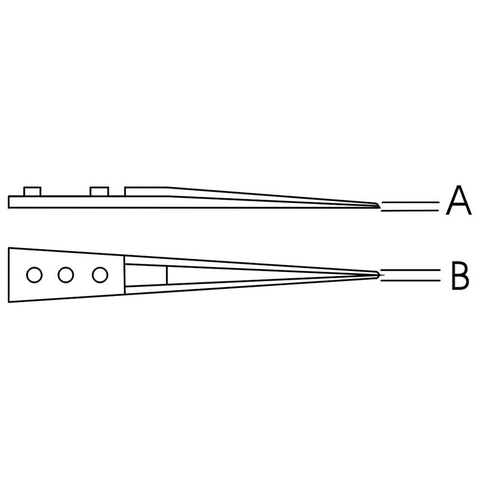 Technisches Diagramm mit zwei Arten von Pinzetten mit den Bezeichnungen „A