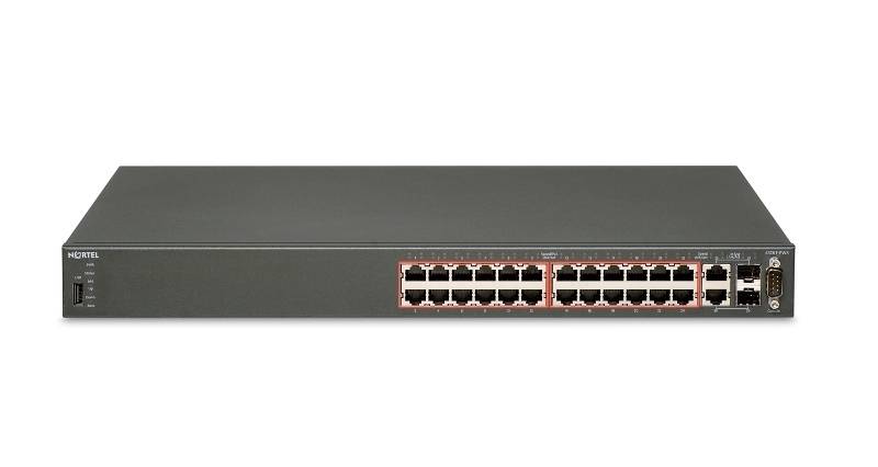 Ein Netzwerk-Switch mit 24 Ethernet-Anschlüssen, typischerweise in IT-Umgebungen zur Netzwerkverbindung und Datenverwaltung verwendet.