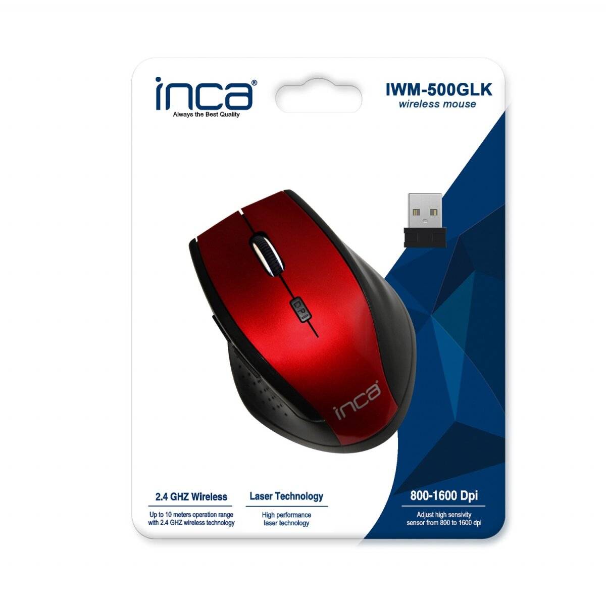 Inca IWM-500GLK Maus kabellos Bluetooth Optisch 1600 DPI Wireless Funkmaus Rot