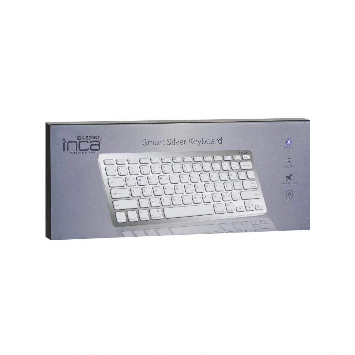Inca Wireless/kabellose Tastatur IBK-569BT Ultradünn, 10 M Reichweite Silber