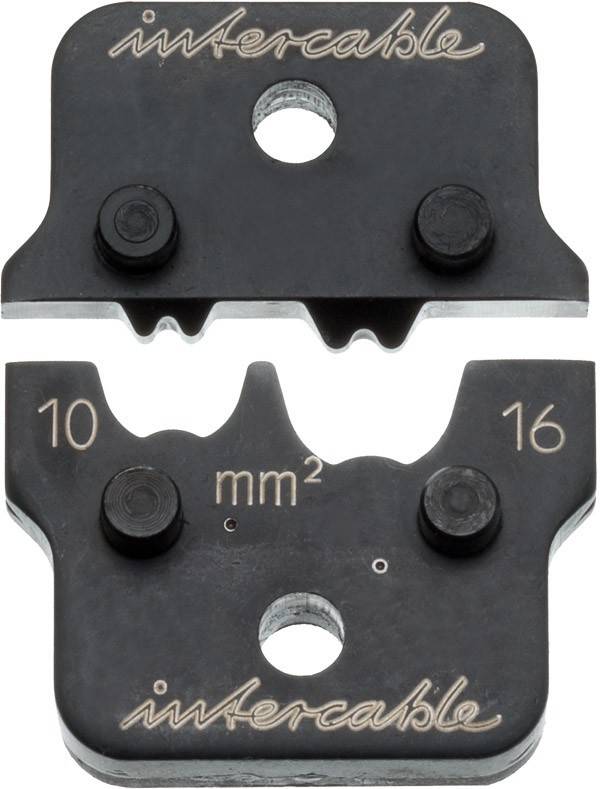 Nahaufnahme eines Schneidwerkzeugs mit Markierungen '10 mm²' und '16 mm²', das wahrscheinlich zur Größenbestimmung oder zum Schneiden von Materialien nach diesen Spezifikationen verwendet wird.