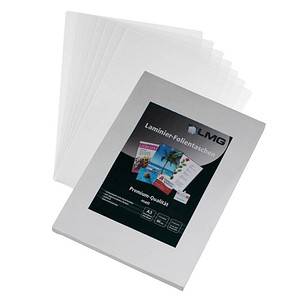 Stapel klarer Kunststoff-Dokumentenhüllen mit einem grauen LMG-Deckblatt mit der Aufschrift 