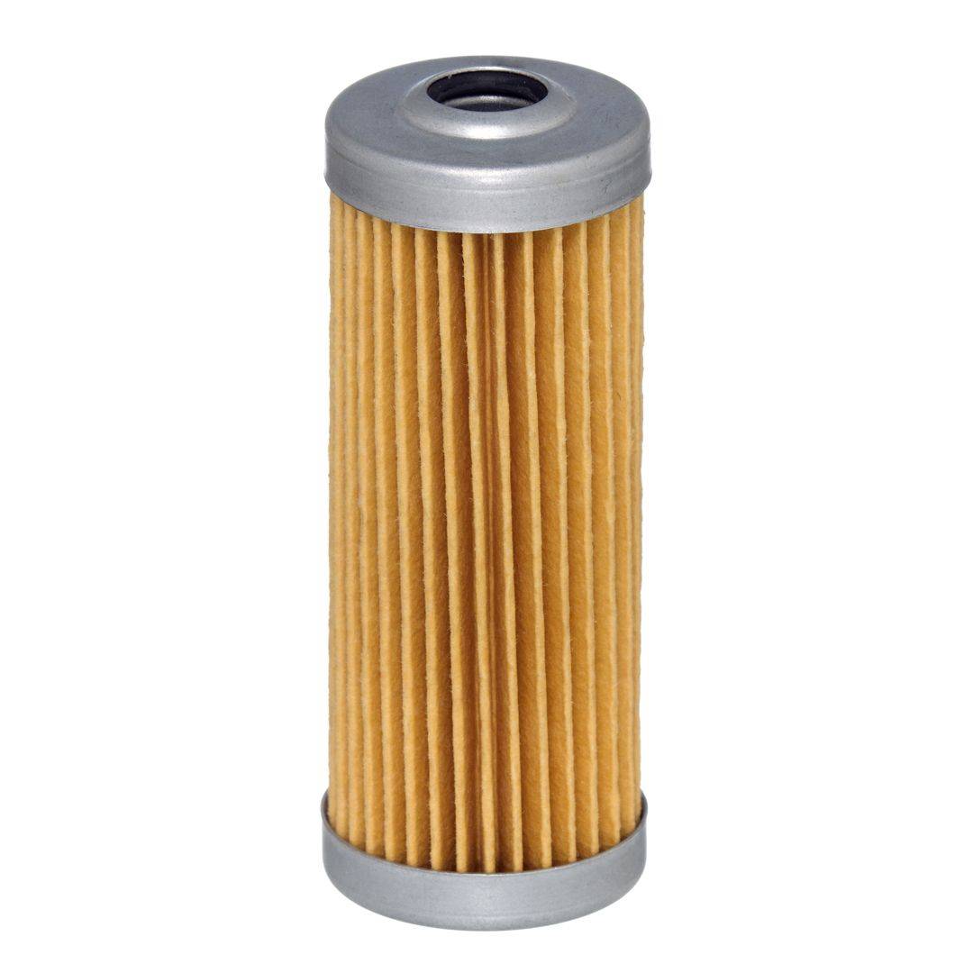 Ein zylindrischer, gefalteter, gelb-brauner Luftfilter mit Metallendkappen. Wird in Motoren verwendet, um Partikel aus der Luftansaugung zu entfernen.