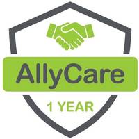 AllyCare-Logo in einem Schild mit einem Handschlag-Symbol und dem Text „1 JAHR
