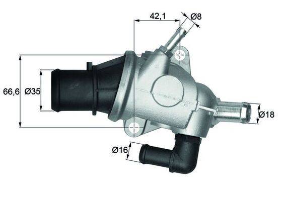 Eine mechanische Komponente mit Beschriftung der Maße: Außendurchmesser Ø8, Länge 42,1 und ein weiterer Durchmesser Ø16. Scheint Teil eines Systems zu sein.