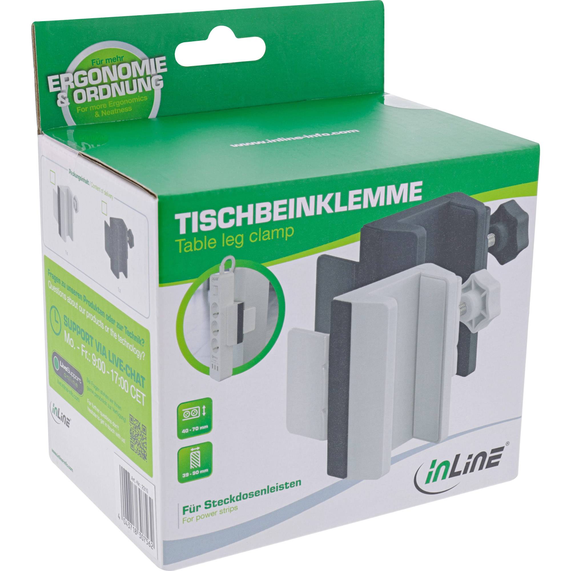 INLINE - Tischbein-Klemme für Steckdosenleiste - Schraubklemme - schwarz