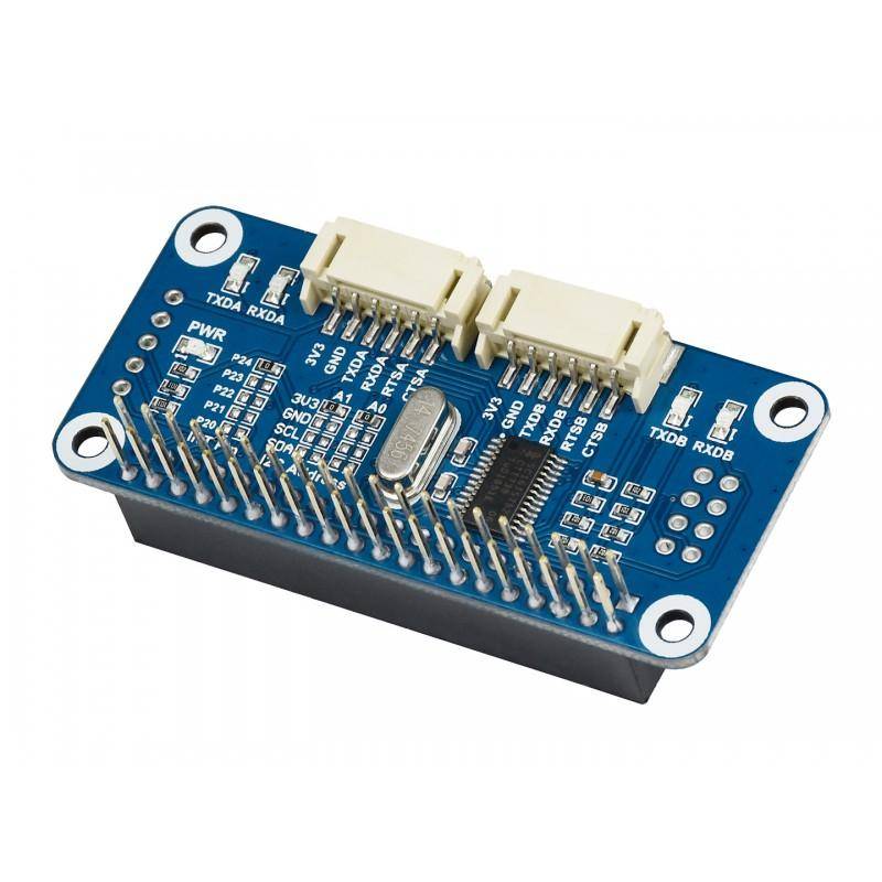 Waveshare Serial Expansion HAT, 2x UART Buchsen, 8 GPIO, I2C, stapelbar, inkl PH2.0 6PIN Kabel, 3,3V
