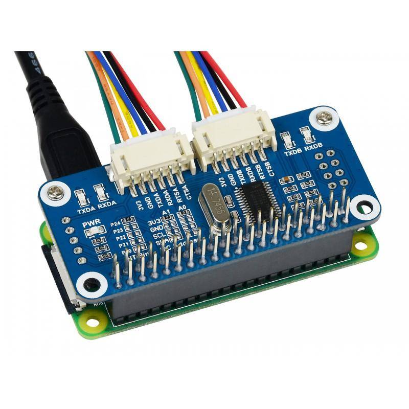 Waveshare Serial Expansion HAT, 2x UART Buchsen, 8 GPIO, I2C, stapelbar, inkl PH2.0 6PIN Kabel, 3,3V