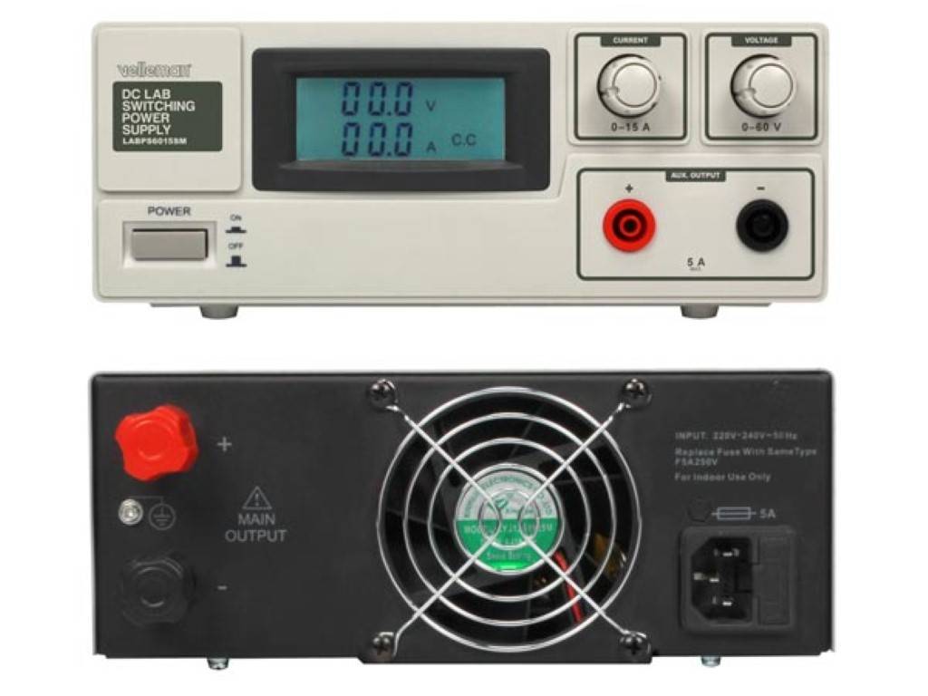 Labornetzgerät, Schaltnetzteil, einstellbar, 0-60 VDC/0-15 A, Strombegrenzung, kurzschlussfest, LCD-Anzeige, Grau