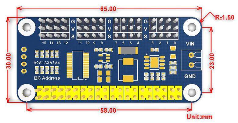16 Kanal Servo Driver uHAT (I2C) für Raspberry Pi
