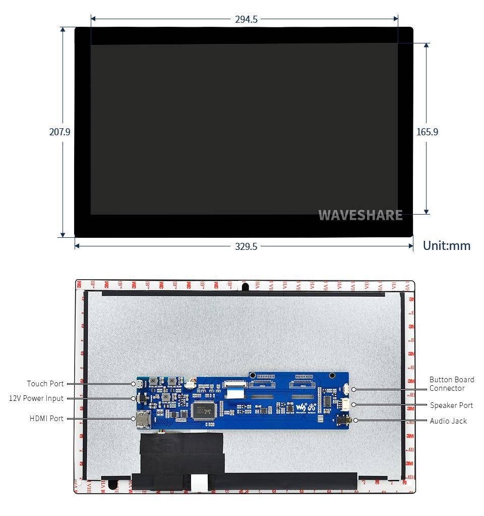 13,3" Display zum Einbau mit HDMI Eingang und kapazitivem Touchscreen