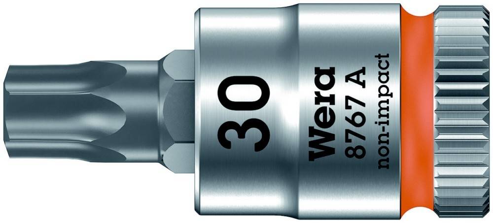 Nahaufnahme einer Wera 30-mm-Schlagschrauber-Bits mit gedruckten Größen- und Markenbezeichnungen.