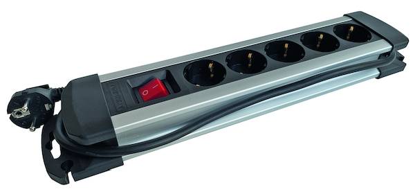 PROTEC.class Steckdosenleiste PDSLAS 5a/s 5f mit Schalter alu/schwarz
