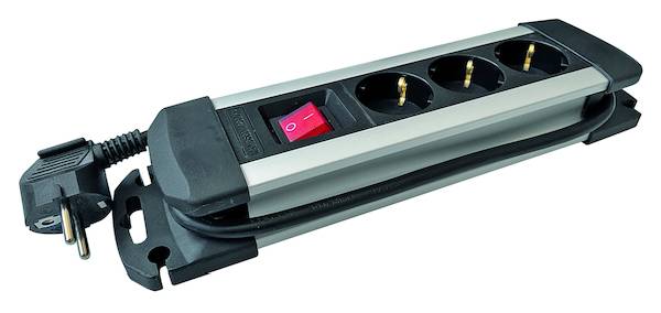 PROTEC.class Steckdosenleiste PDSLAS 3a/s 3f mit Schalter alu/schwarz