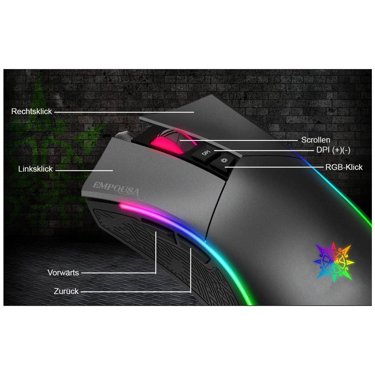 INCA IMG-GT19 RGB 7D Makro-Tasten Profiosonelle Gaming-Maus schwarz