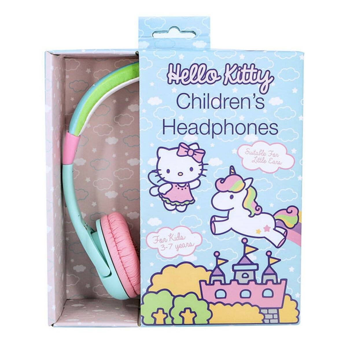 Hello Kitty Regenbogen-Einhorn-Kopfhörer mit Kabel für Kinder in Türkis