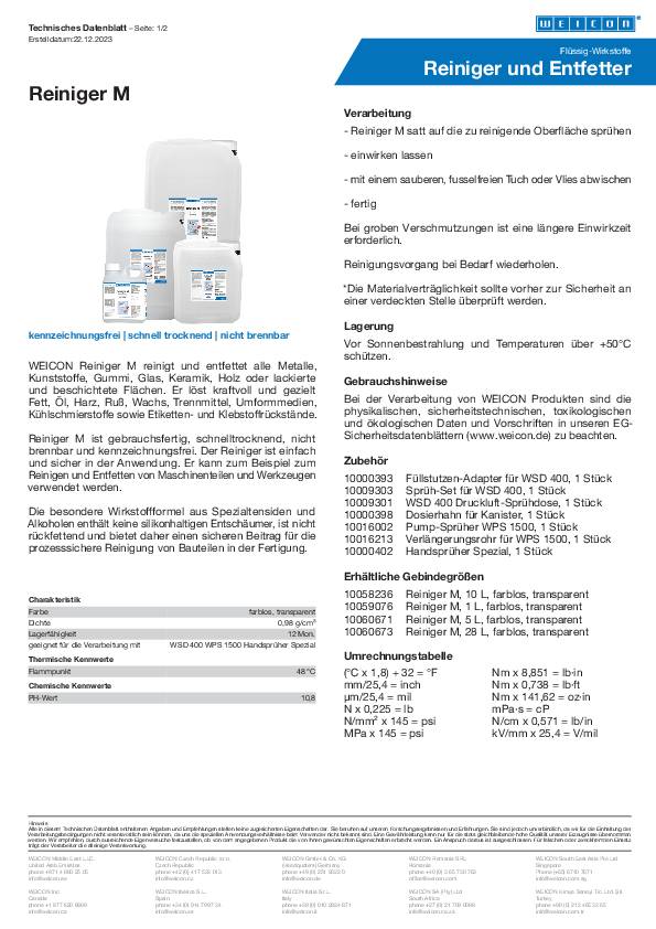 Spezialreiniger Reiniger M 1l gebrauchsfertig Kanister WEICON